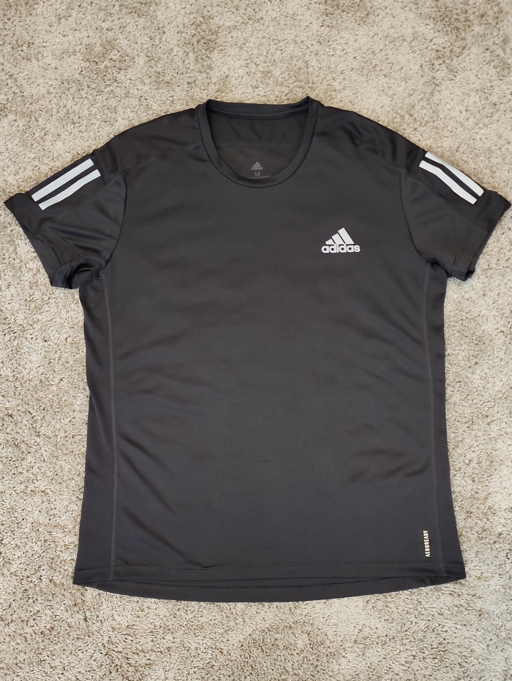 adidas Black Short-Sleeve Training Tee with White Stripes